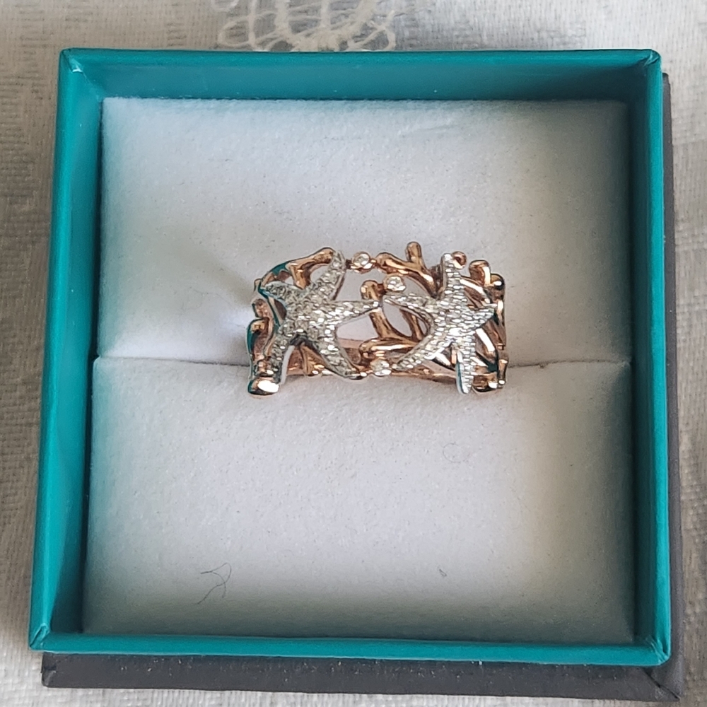 RARE 14kt Effy Rose Gold & White Gold Pave' Diamond Starfish Ring.